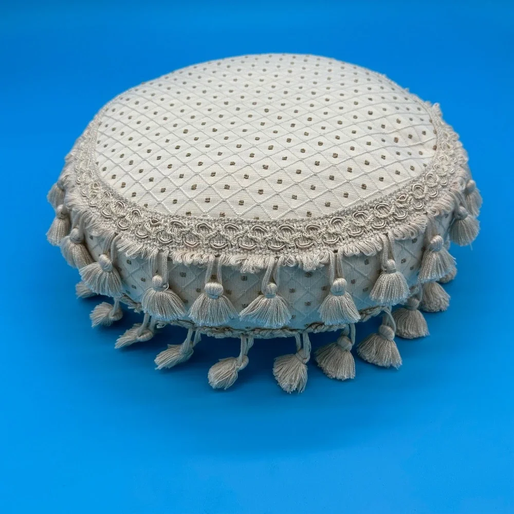 Round Decorative Throw Pillow Tufted Tassels Plaid Textured‎ Accent